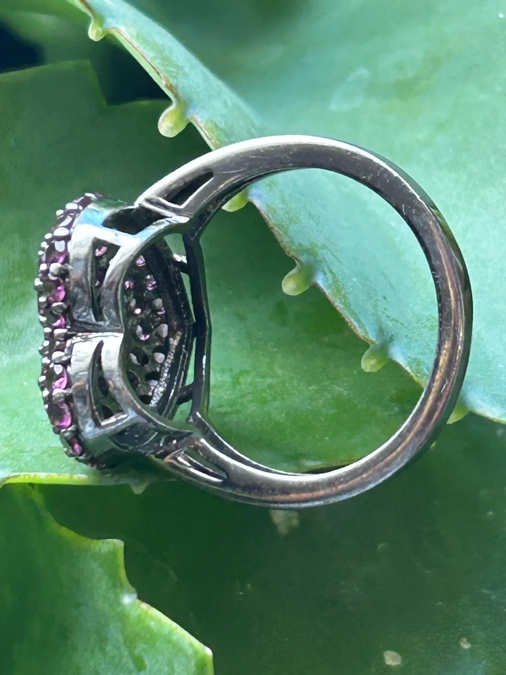 Vintage Heng Nagai black tone Sterling Silver clusters pave ruby love Heart ring